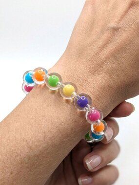 Vintage Y2K Colorful Bubble Bead Stretch Bracelet - Retro Clear Acrylic Jewelry